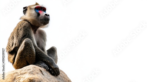 Baboon Sitting on Rock with Colorful Face