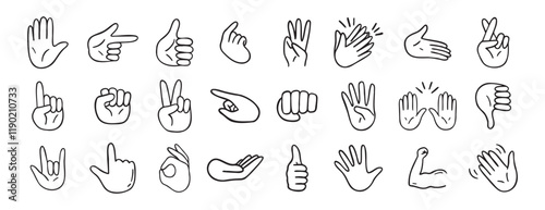 hand gesticulations doodle hand drawn icon. Outline drawing hand gesticulations line clipart symbol