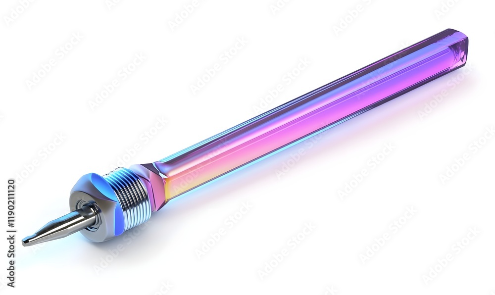 Fototapeta premium Iridescent glass rod with metallic tip isolated on white.