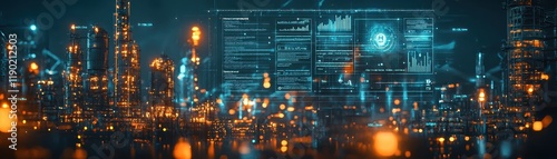 Wallpaper Mural Futuristic Cityscape with Data Visualization and Digital Interface Torontodigital.ca