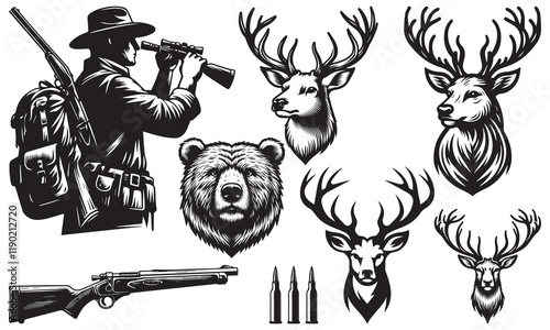 Hunting season premium club logo design, wildlife, hunting, travel, adventure retro badges vector Illustration on a white background photo