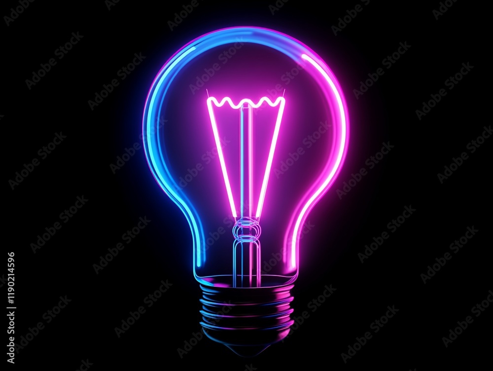 Glowing neon lightbulb, pink and blue. Glowing neon lightbulb, pink and blue.