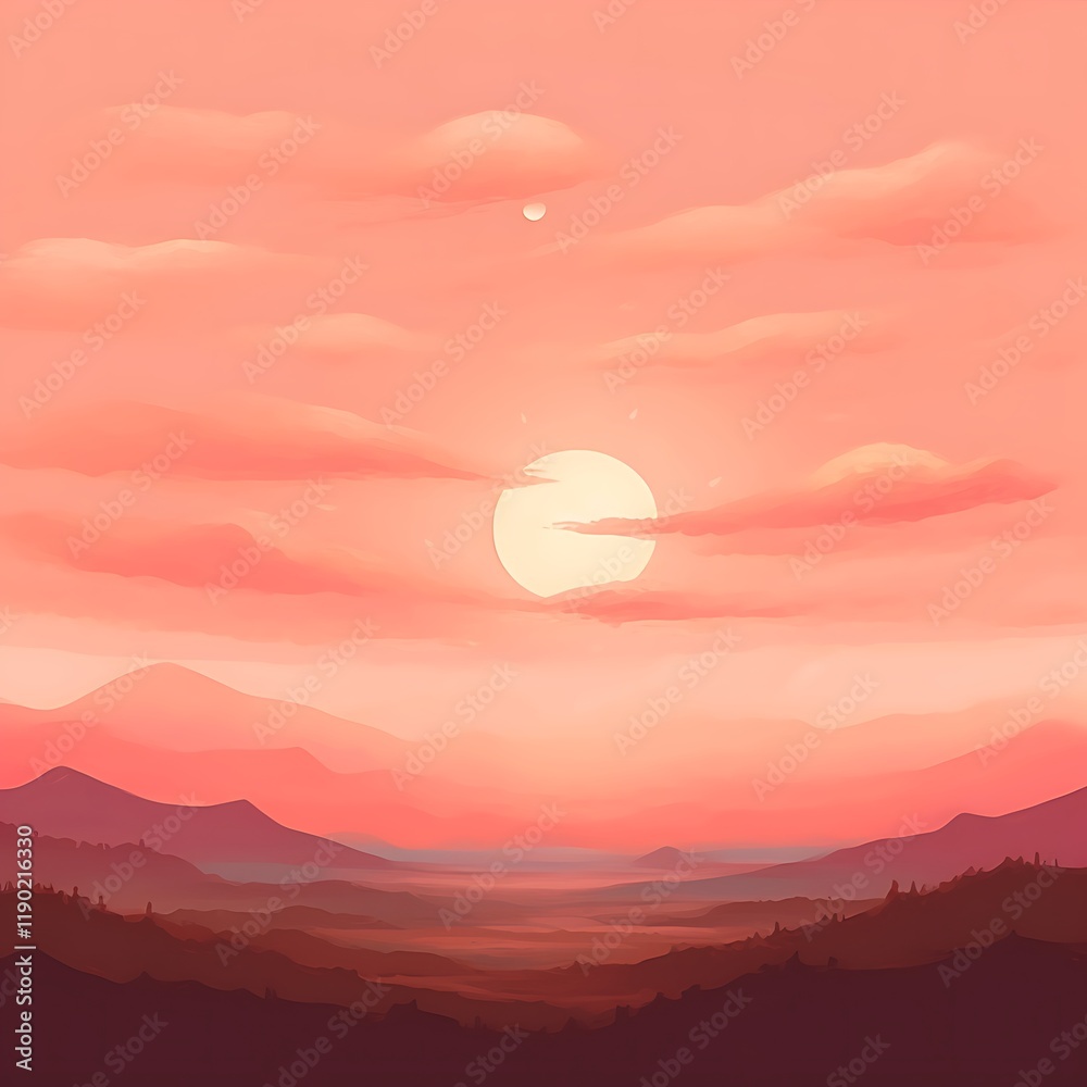 Fototapeta premium A Pink Sunset Over Rolling Distant Mountains