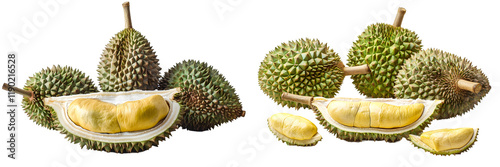 Fresh cut Durian, the king of fruit from Thailand. Generative AI. photo