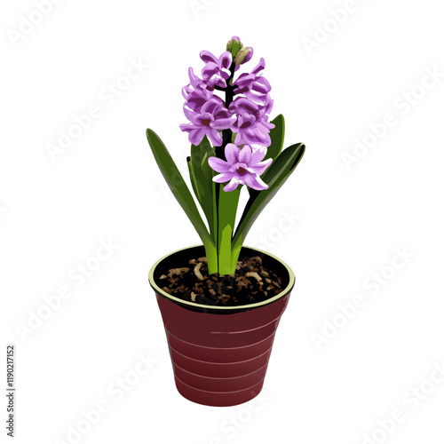 First spring violet hyacinth flower in a pot isolated vector illustration (6)