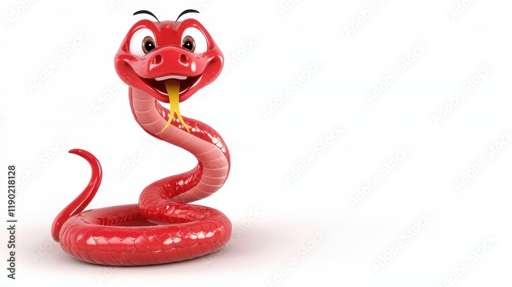 Fototapeta premium Playful red snake character digital illustration colorful environment fun concept for creative design