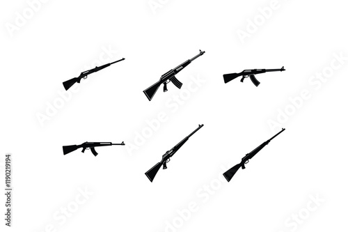 "Set of Rifles Vector Illustration Isolated on White Background"

