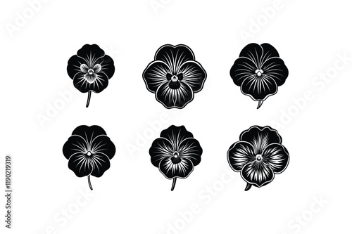 "Set of Pansy Flower Vector Illustration in Contour Style for Floriculture, Summer Design, and Coloring Book"

