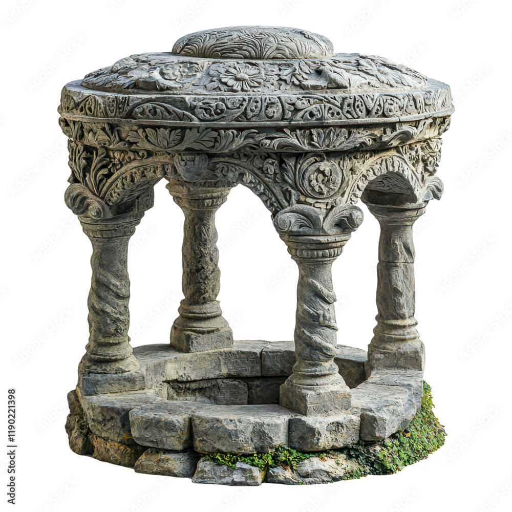 Fototapeta premium Intricate stone pavilion sculpture outdoor garden decorative art natural setting close-up view