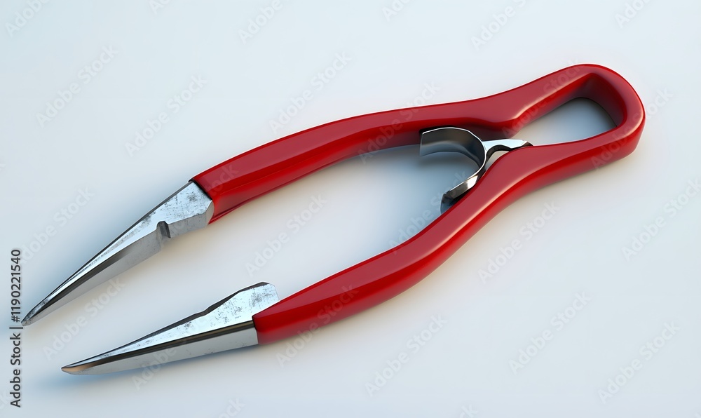 Red metal nutcracker with pointed tips on white background. Red metal nutcracker with pointed tips on white background.