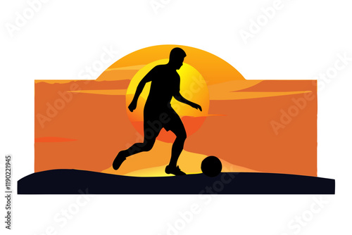 Silhouette of a soccer player at sunset, evoking a sense of athleticism and leisure.