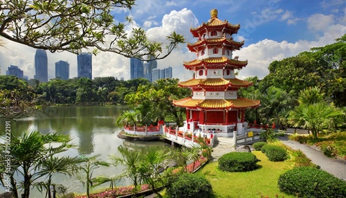 Singapore pagoda. Pagoda of the Chinese gardens in Singapore