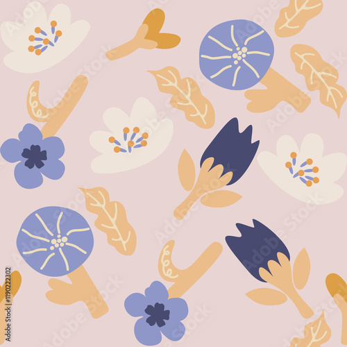 Floral pattern illustration pink and purple colours petal minimal.