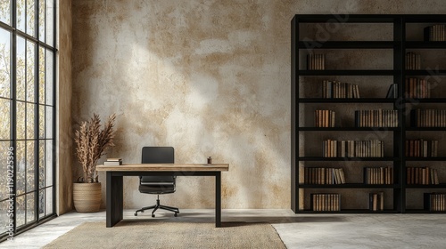 Elegant Virtual Presentation Room for Online Meetings: Ideal Background for Zoom Calls and Teams Conference, Modern Workspace with Bookshelf