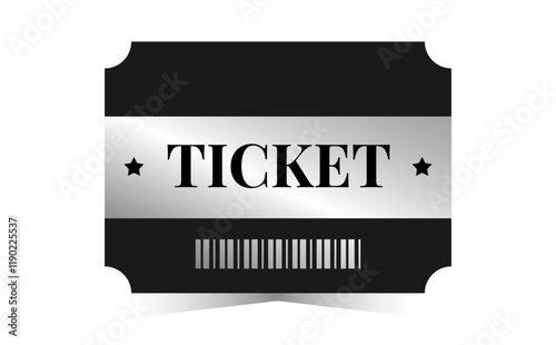 Silver ticket template. Cinema, theater, casino, concert, opera, ballet, performance chrome design. Metal gradient coupon, barcode. Vector illustration on white background