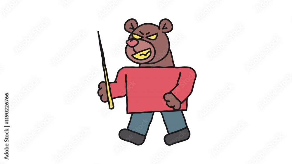 Walking bear holds pointer and smiles. Alpha channel Walking bear holds pointer and smiles. Alpha channel