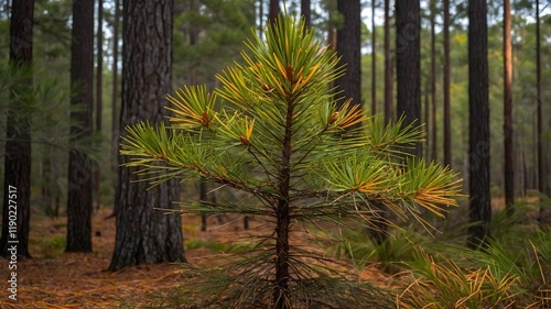 Autumn Harmony: The Bold Contrast of Long leaf Pines and Fall Foliage