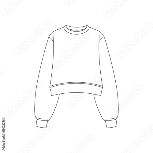Flat sketch of long sleeve cropped sweatshirt with cuff and waistband