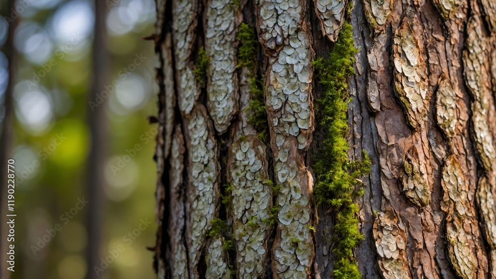 Bark and Moss: A Detailed View of Long leaf Pine's Rough, Scaly Texture Bark and Moss: A Detailed View of Long leaf Pine's Rough, Scaly Texture