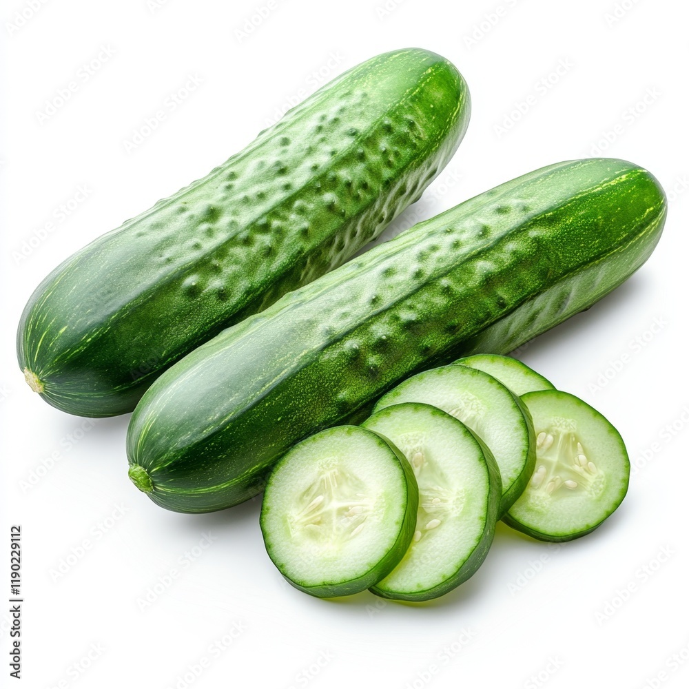 Fresh Sliced Cucumber Isolated on White Background Fresh Sliced Cucumber Isolated on White Background