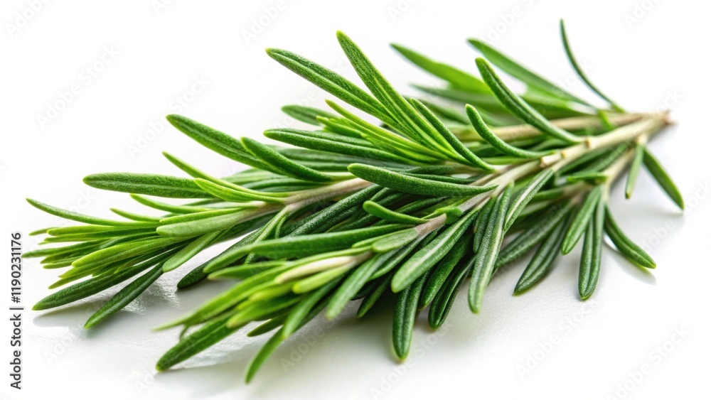 Fresh Rosemary leaves isolated on white background, with a few sprigs in focus Fresh Rosemary leaves isolated on white background, with a few sprigs in focus