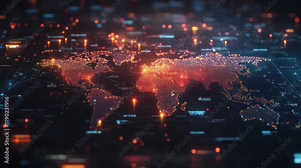 Obraz premium Global Network: A Digital World Map Visualization