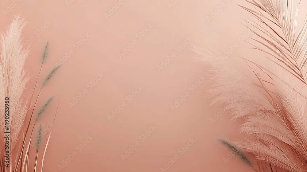 Pastel Pampas Grass and Blades on Peach Background Pastel Pampas Grass and Blades on Peach Background