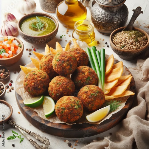 356 Middle Eastern falafel plate crispy white background Izobraj