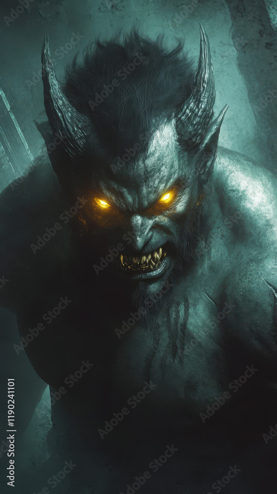 Obraz premium shadowy demon with glowing eyes and sharp features