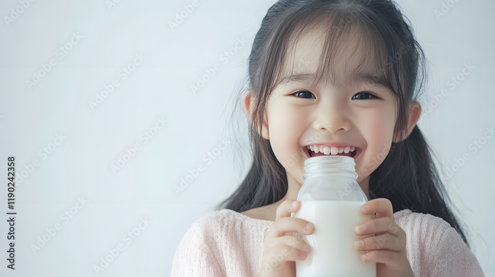 Happy Little Girl Drinking Milk From Bottle Happy Little Girl Drinking Milk From Bottle