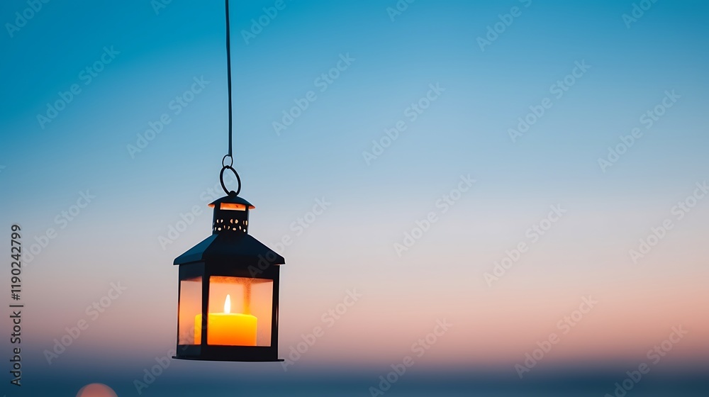 Hanging Lantern Illuminates Sunset Sky With Candlelight Hanging Lantern Illuminates Sunset Sky With Candlelight