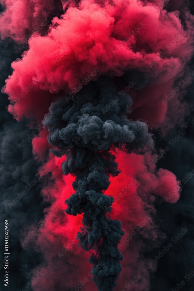 Fototapeta premium Red and black smoke cloud