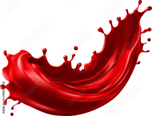 Red paint splashing isolated on white background. 3d vector
