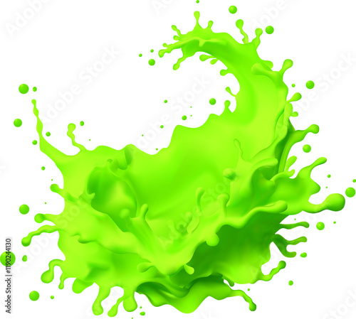 Liquid green Lemon Lime Juice splash 3d vector . Cream pouring wave yogurt packaging template. Realistic organic product.