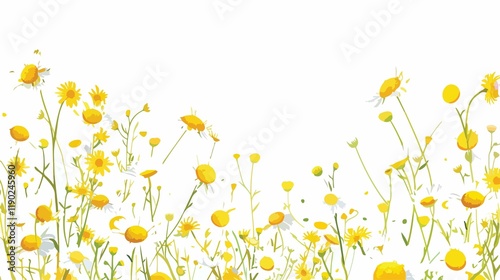 Tranquil Floral Paradise: Daisy-Dotted Delight in Captivating Colors white fresh print nature yellow