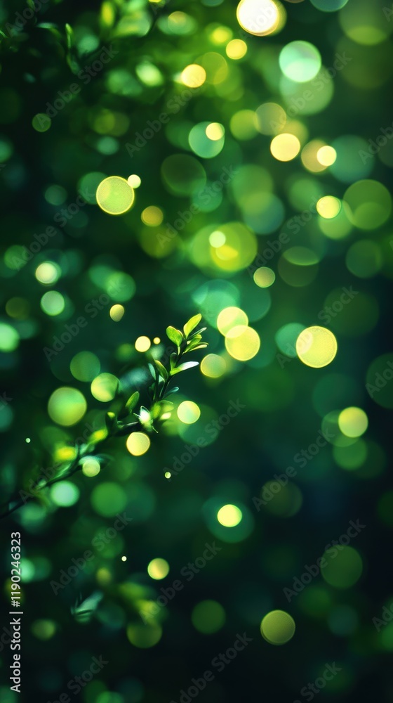 Obraz premium A deep green bokeh background with blurred light circles, creating a peaceful, soothing mood ideal for a relaxing setting