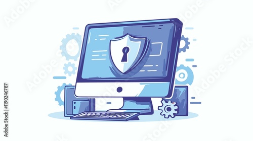 Modern Computer Security Vector Sketch Icon on Backdrop data lock tech virus device shield safety   