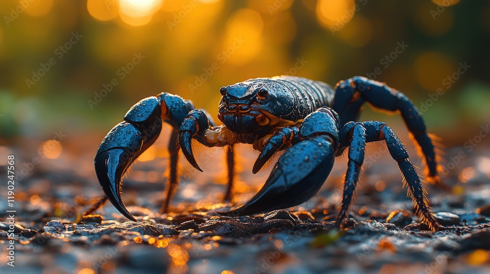 Close-up of a large black scorpion at sunset. Close-up of a large black scorpion at sunset.