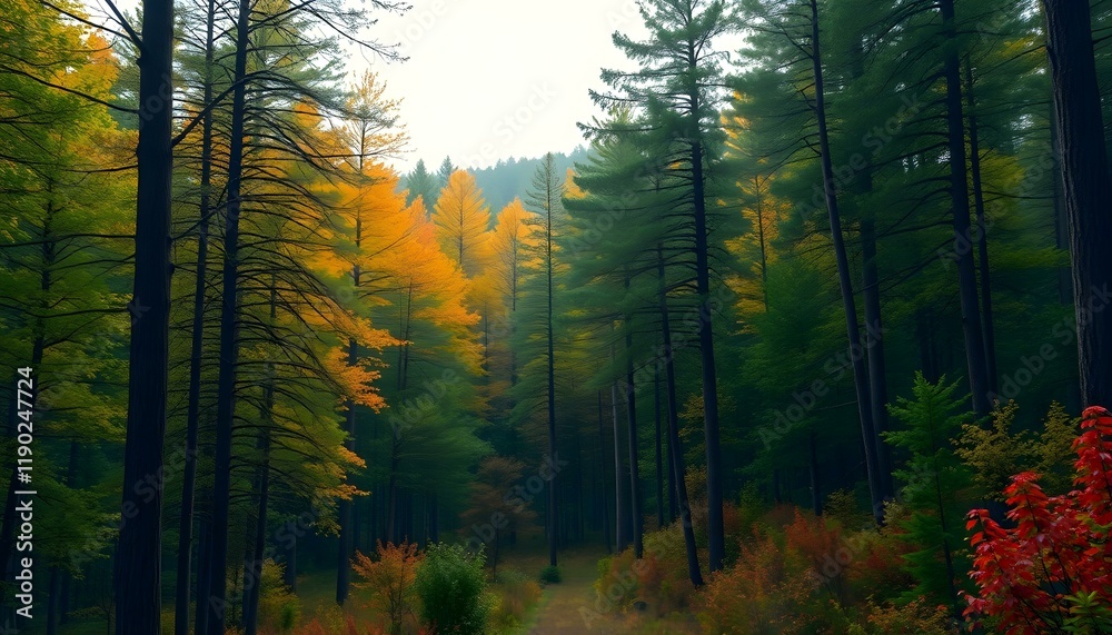 Obraz premium Autumn Serenity in a Dense Forest