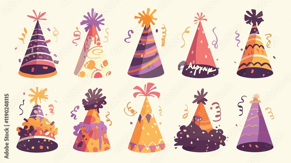 party hats set isolated on white party hats set isolated on white