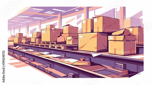 Aiding Efficient Logistics: Conveyor Belt with Cardboard Boxes icon goods retail modern vector symbol