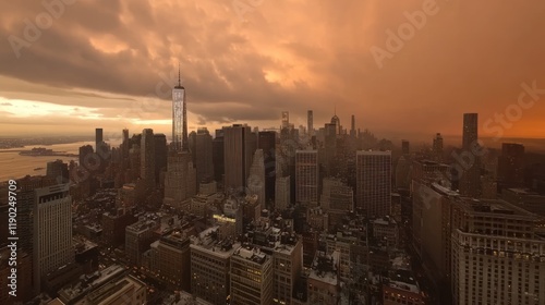 Manhattan Skyline at Sunset: A Dramatic Panorama photo