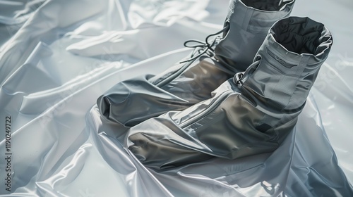 A pair of lightweight gaiters designed for hiking, resting on a clean white surface. photo