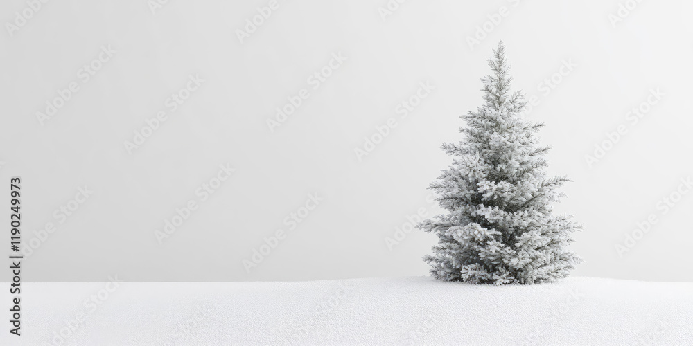 Fototapeta premium Empty White Snow with Blurred Christmas Tree for Winter Holiday Themes