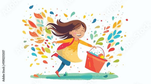 Little Girl Playing with Colorful Springs toy fun joy cute child young happy active summer nature   