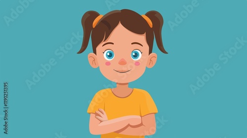 Confident Child with Arms Folded on Blue Background girl power youth female studio portrait attitude