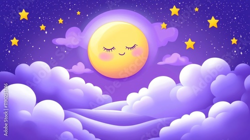 Sweet Dreams: A Sleepy Moon in a Starry Night Sky