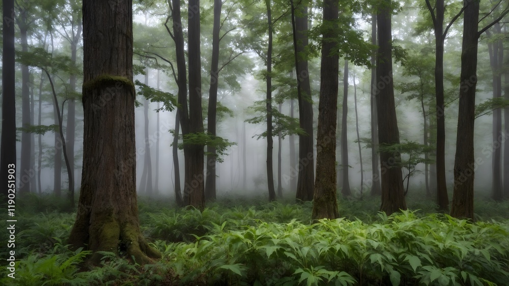 Misty Majesty: American Chestnut Grove in the Soft Glow of Morning Misty Majesty: American Chestnut Grove in the Soft Glow of Morning
