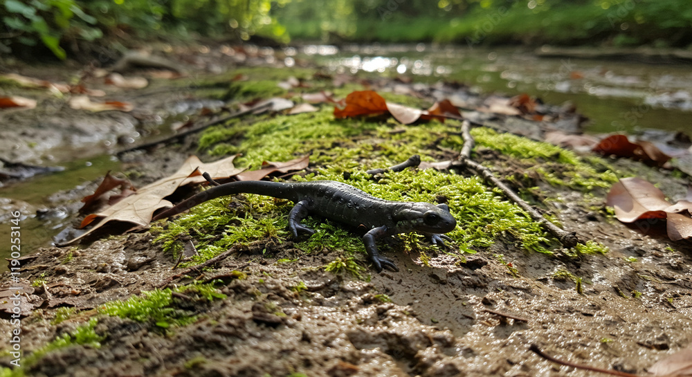 Salamanders are sunbathing on the rocks