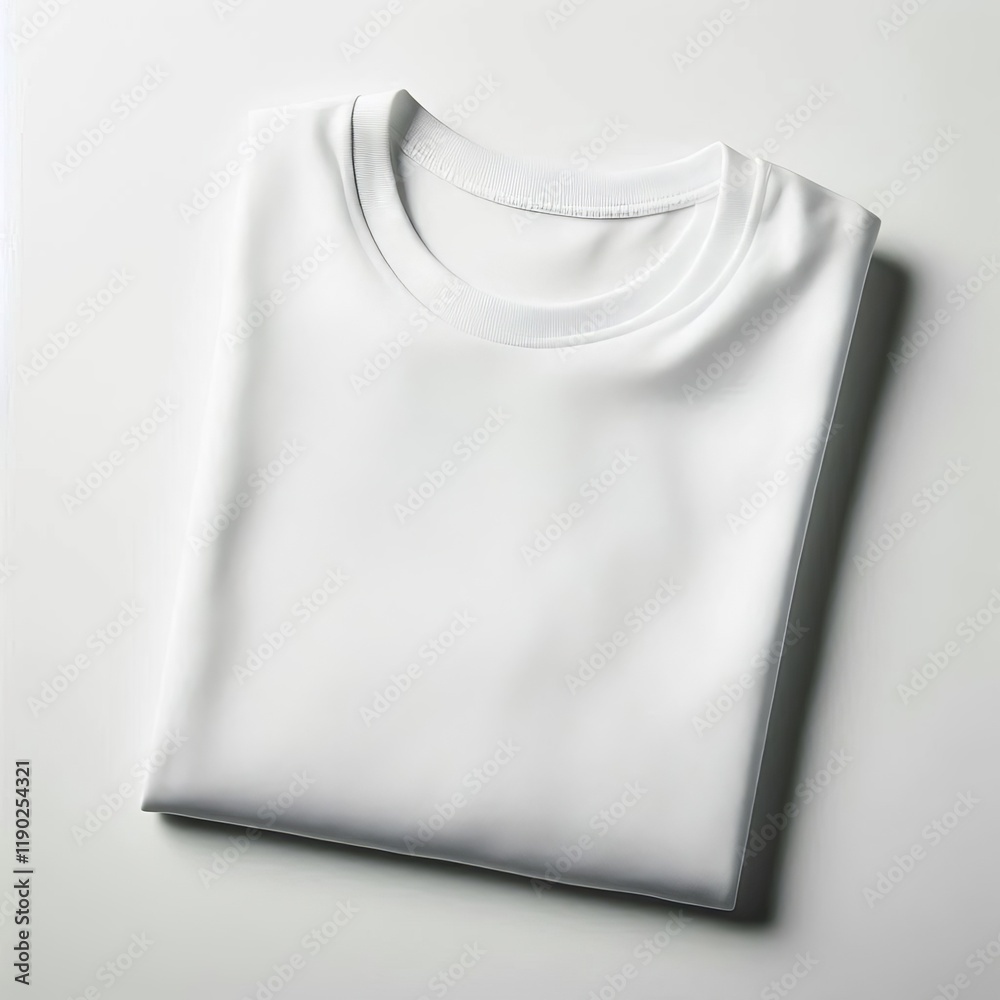 A crisp white t shirt perfectly folded lies flat against a white A crisp white t shirt perfectly folded lies flat against a white